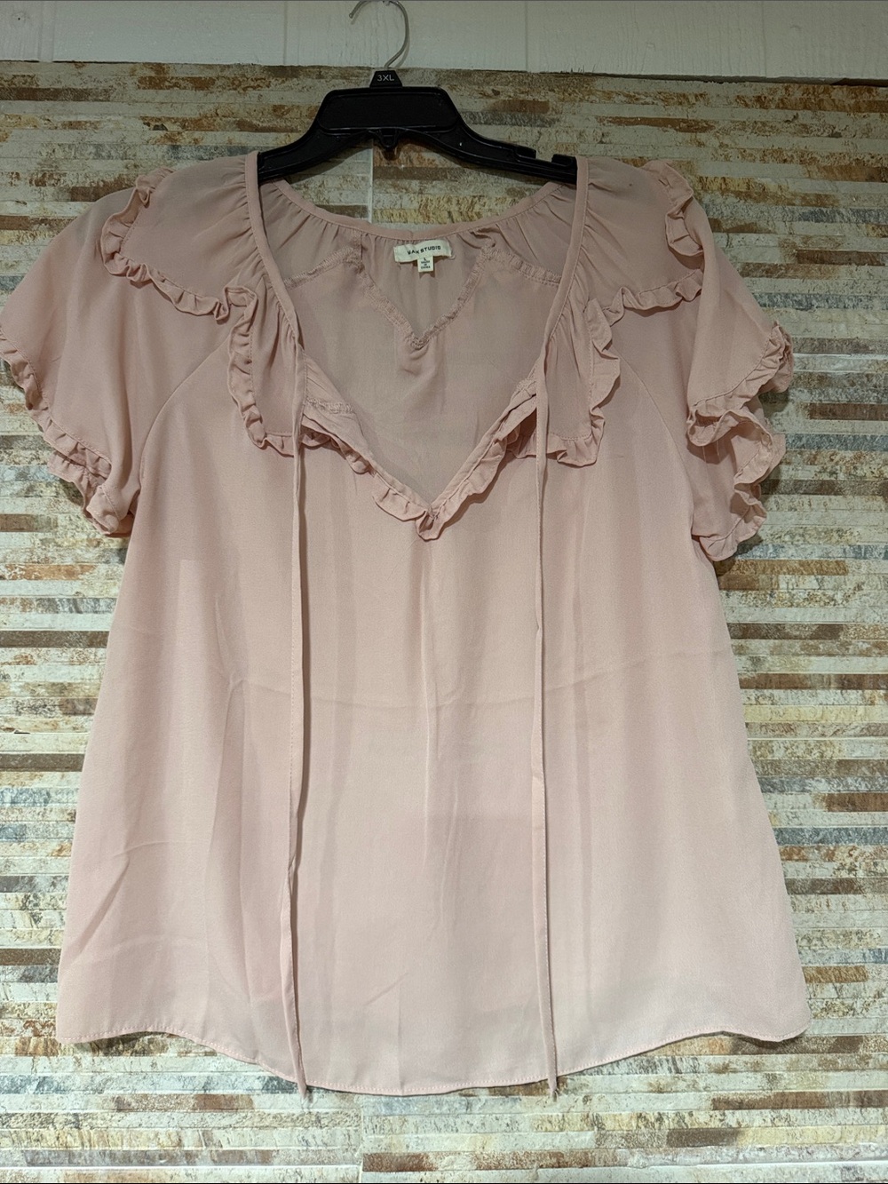 Max Studio Blush Ruffle Tie Neck Blouse